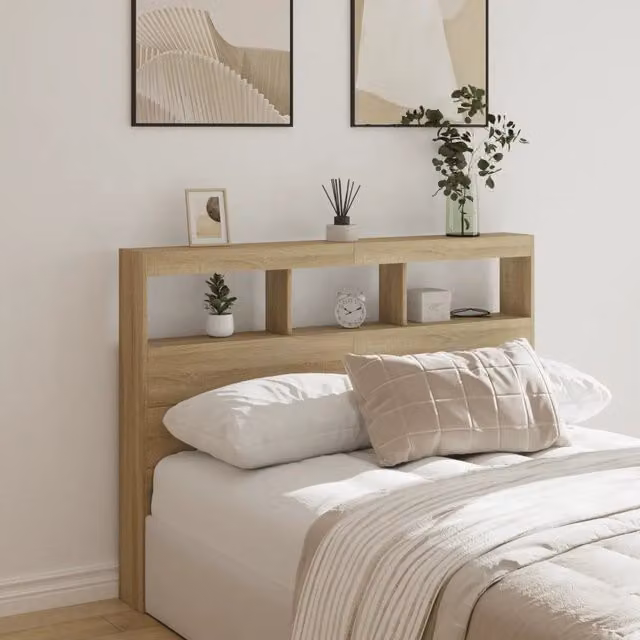 Testiera con Contenitore e Illuminazione LED vidaXL in Rovere Sonoma Marrone L: 140 cm, P: 17 cm, H: 102 cm – 1