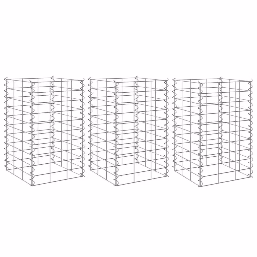 vidaXL Fioriere Rialzate a Gabbione 3 pz 30x30x50 cm in Ferro