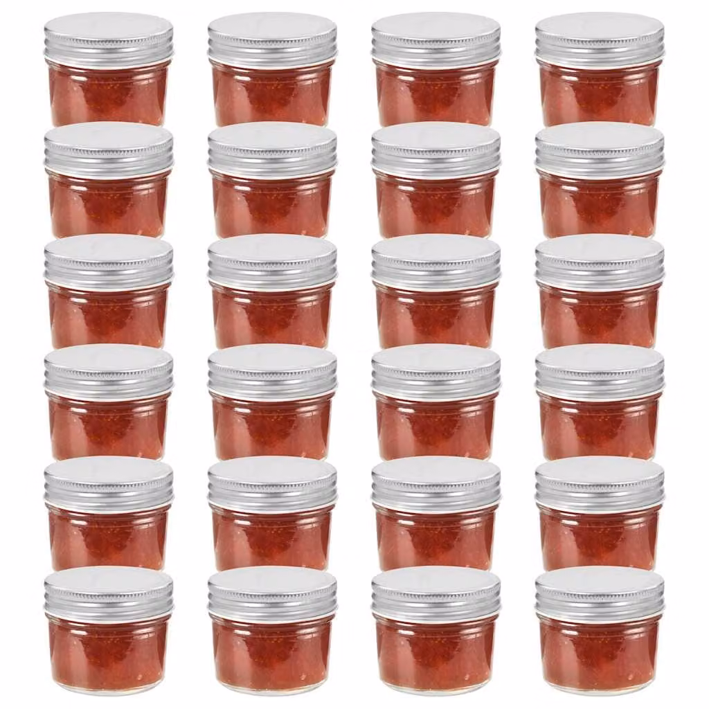 Set di 24 vasi per marmellata in vetro trasparente con coperchio argento vidaXL, capacità 110 ml