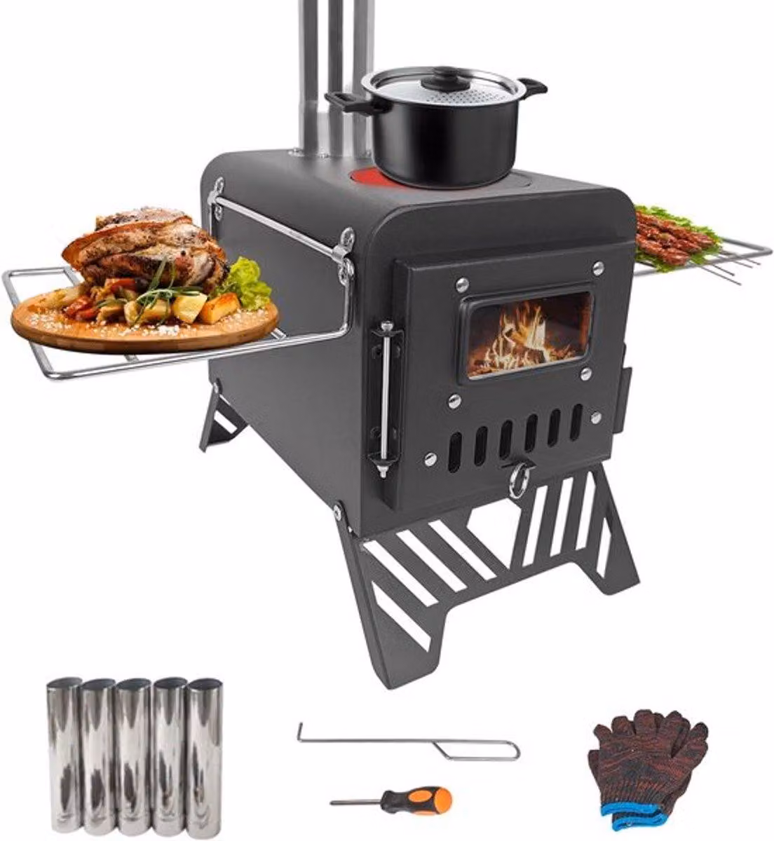 Zeltofen: Forno a legna, portatile, in acciaio inossidabile, dimensioni 54 x 28 x 35 cm