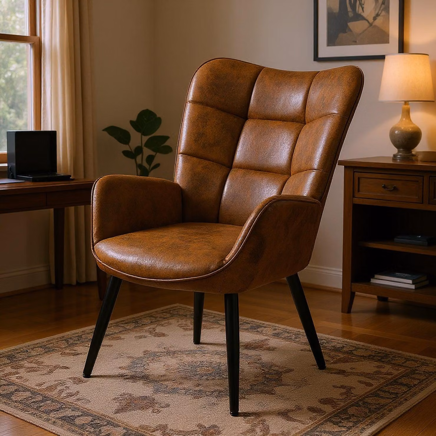 Poltrona singola - Poltrona - Divano - Poltrona da lettura - Tessuto scamosciato marrone - Design ergonomico