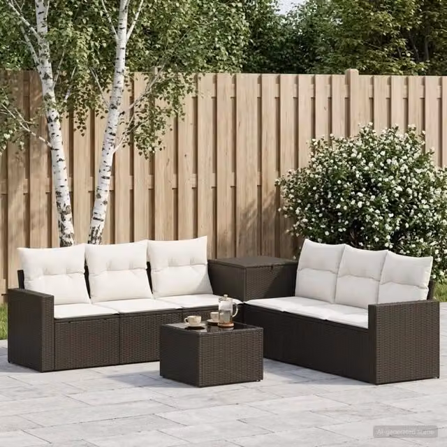 Set di divani 8 pz Nero e Bianco Crema 55 x 55 x 37 cm 3448315