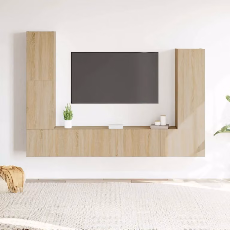 vidaXL Set di Mobili Porta TV 4 Pezzi in Legno MDF Colore Rovere e Beige per Soggiorno