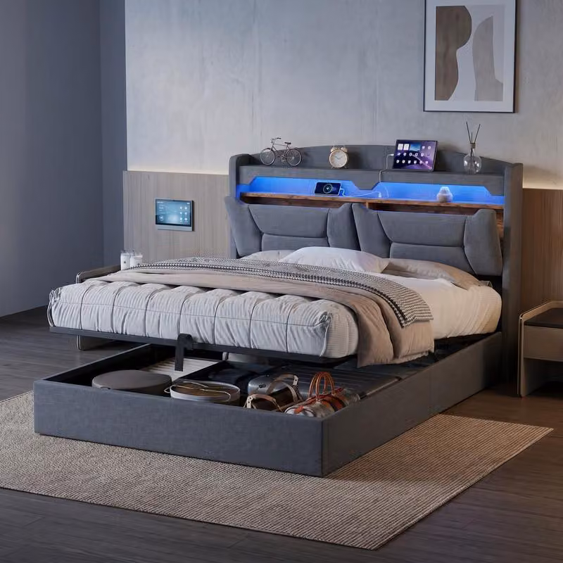Letto a pressione a gas ProximaX 140×200 cm con LED, USB e contenitore integrato - Letto moderno e confortevole per la camera da letto o la stanza degli ospiti