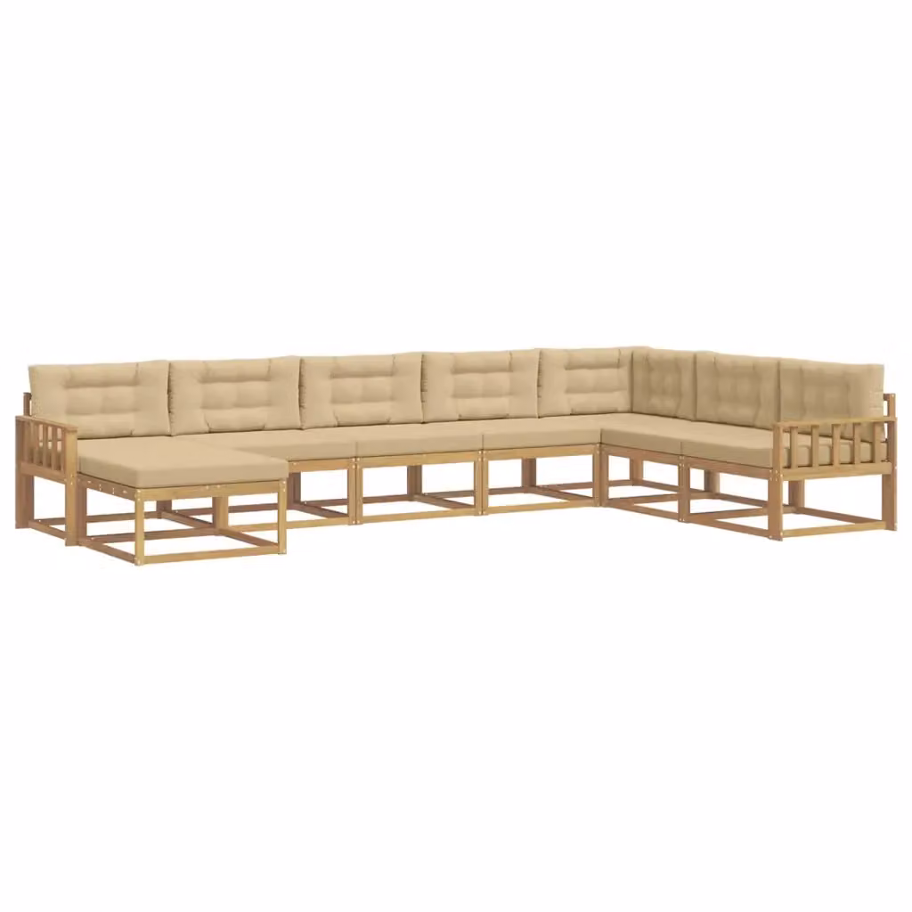 Set di divani da esterno moderno vidaXL in legno di acacia con cuscini, Bianco e Beige – 2