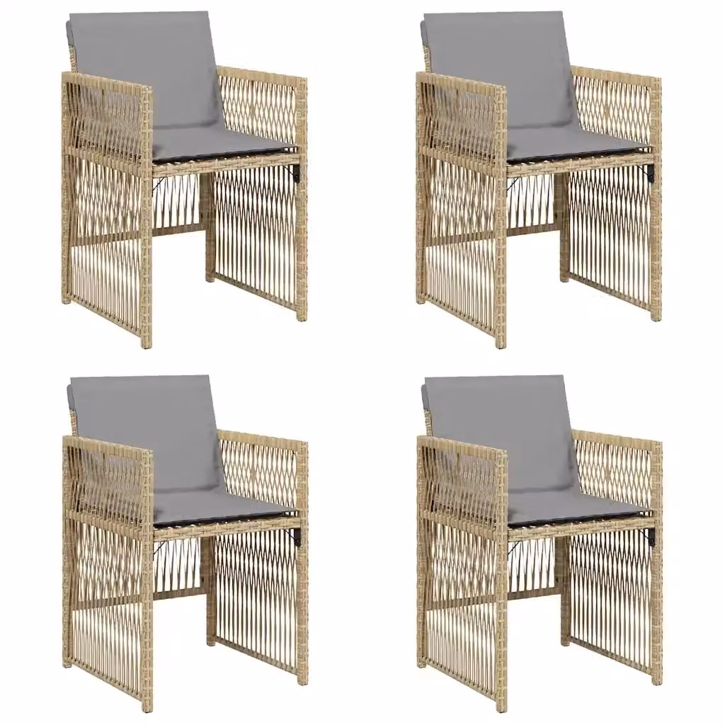 Set di 4 sedie da giardino con cuscini vidaXL in polyrattan beige e grigio con braccioli – 2