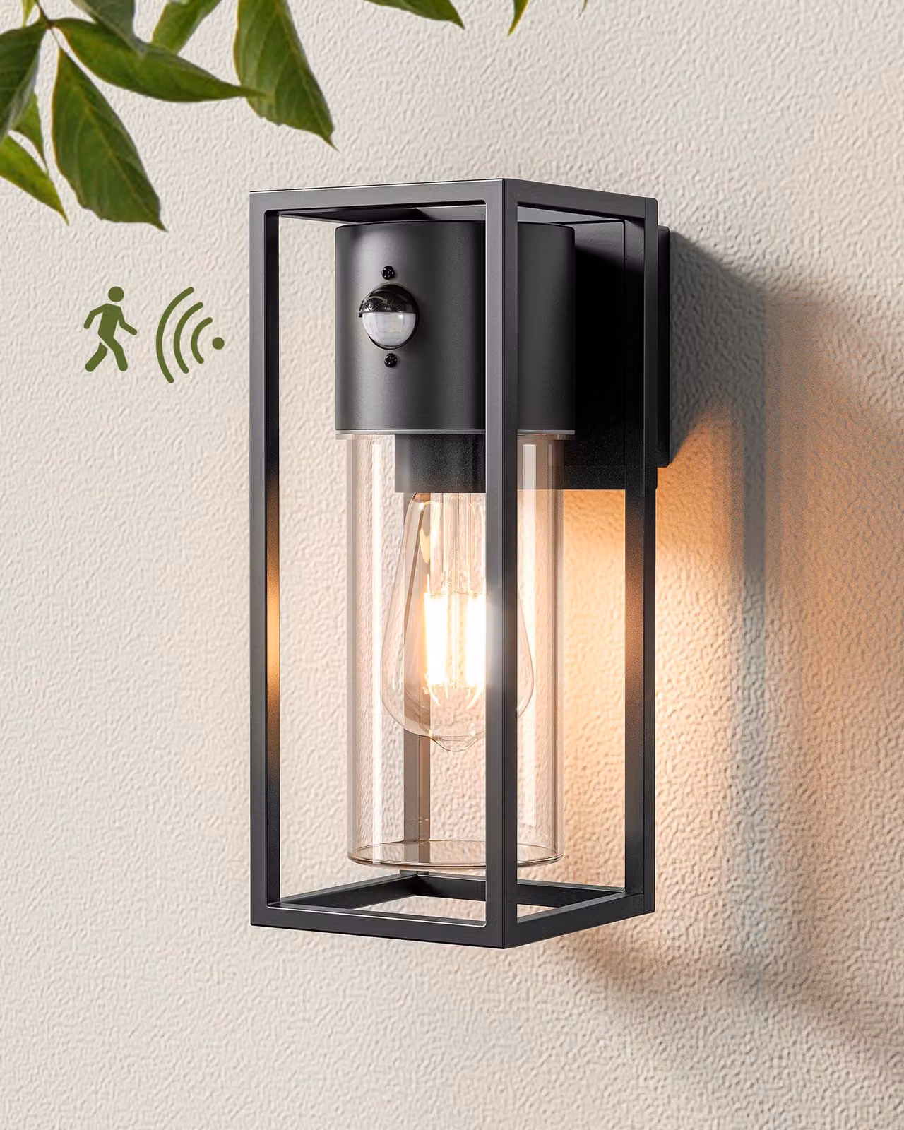 Lampada da parete con sensore di movimento, grado di protezione IP44, colore nero, 27 cm