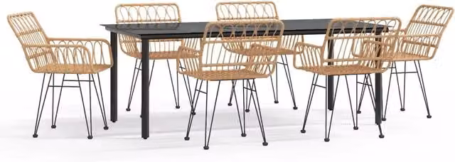 Set da pranzo da esterno Outsunny in polyrattan nero con tavolo rettangolare in vetro e 7 pezzi per giardino e terrazza