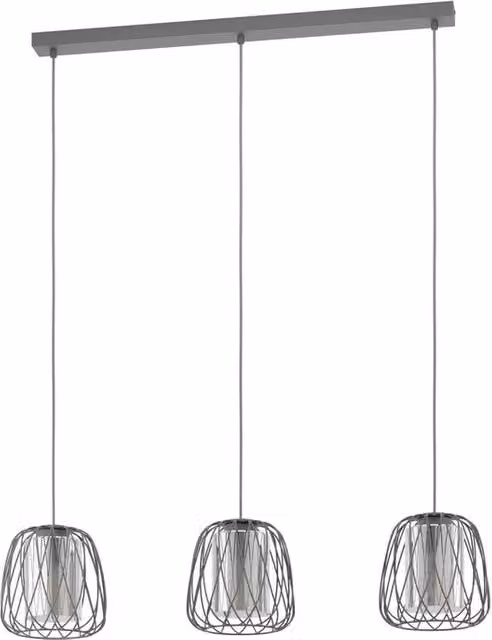 Lampadario moderno sospeso Eglo Floresta in metallo nero e vetro trasparente con 3 x E27