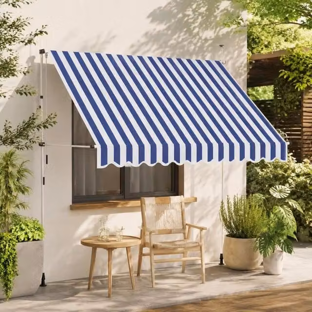 Retractable Awning, Manually Operated, 250 Cm, Blue/white Striped