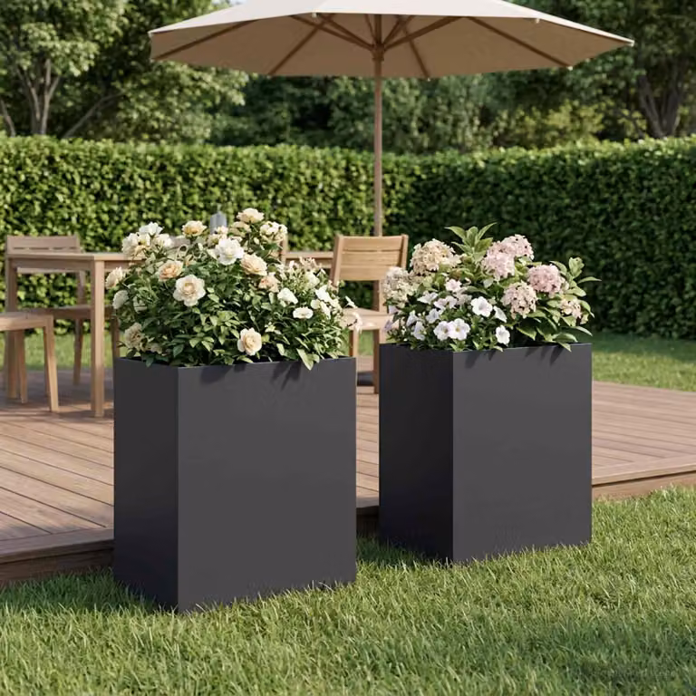 Set di 2 vasi da giardino vidaXL in metallo nero L/P/H: 40 x 30 x 50 cm