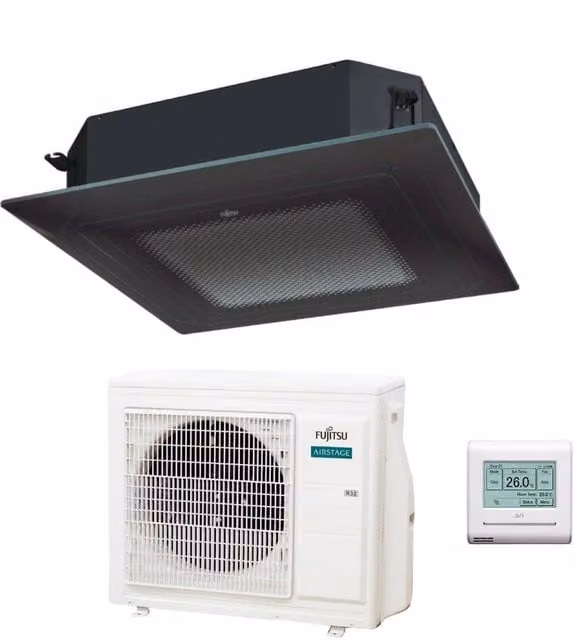 Condizionatore a Cassetta Fujitsu KR Circular Flow Black 24000 Btu AUXG24KRLB R-32 con Griglia, Filocomando e Controllo via App Wi-Fi