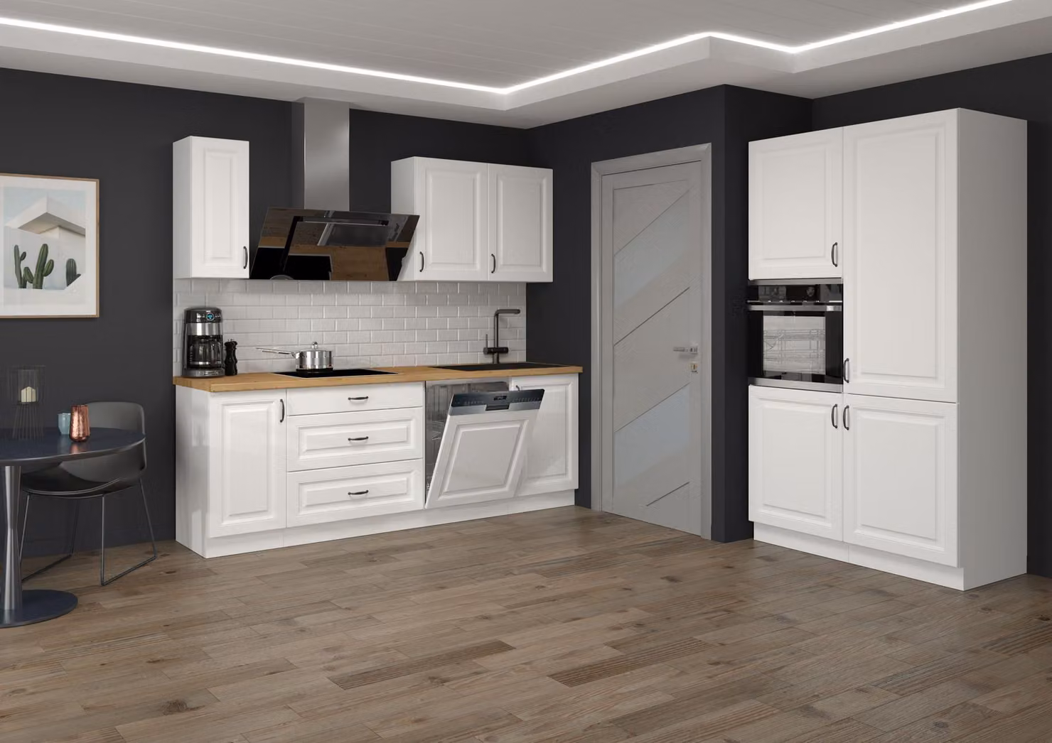 Cucina in stile rustico Stilo Bianca 230 + 120 cm, angolo cottura, blocco cucina, cucina componibile