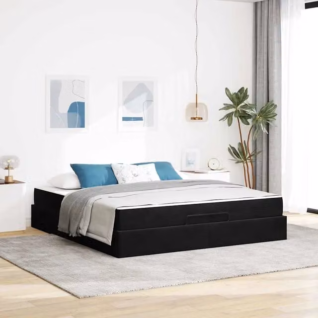 Letto matrimoniale vidaXL con struttura in velluto nero e 2 materassi in schiuma L: 180 cm, P: 200 cm, H: 203 cm – 1