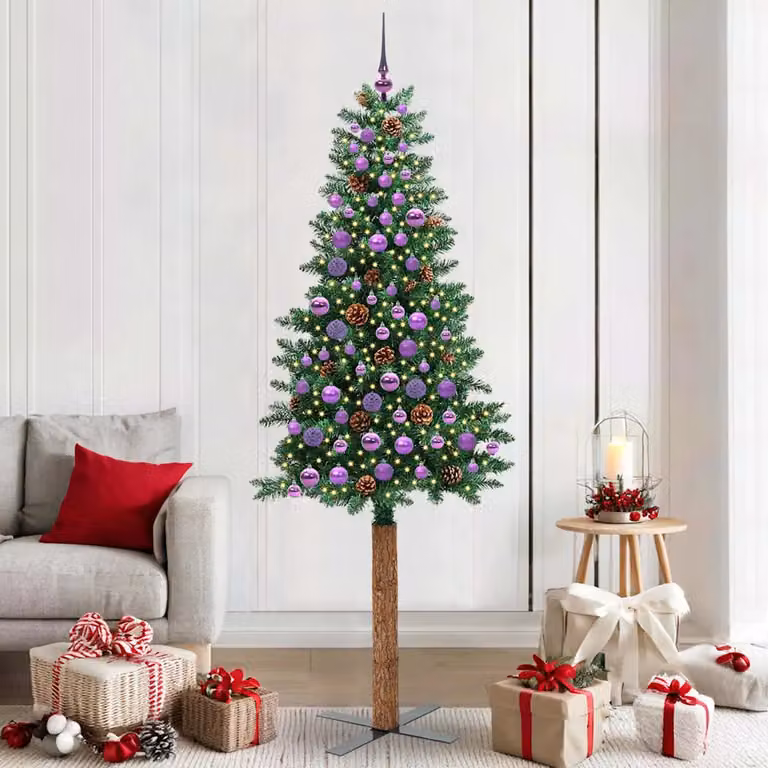 Albero di Natale snodato vidaXL Verde con luci LED bianco caldo in PVC, metallo e legno, Altezza: 210 cm