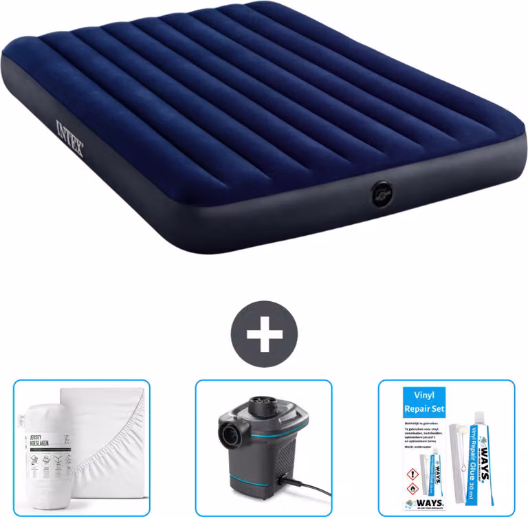 Letto gonfiabile Intex - 2 persone - 152 x 203 x 25 cm - blu - lenzuola incluse - pompa e kit di riparazione