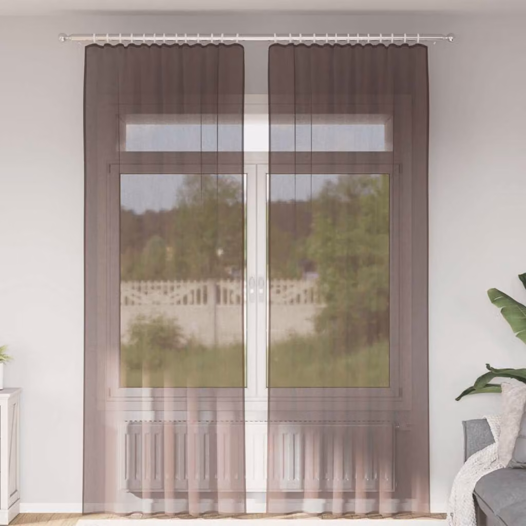 Set di 2 tende in voile semi-trasparenti vidaXL marroni con tasche per asta in poliestere, L: 140 cm, H: 260 cm