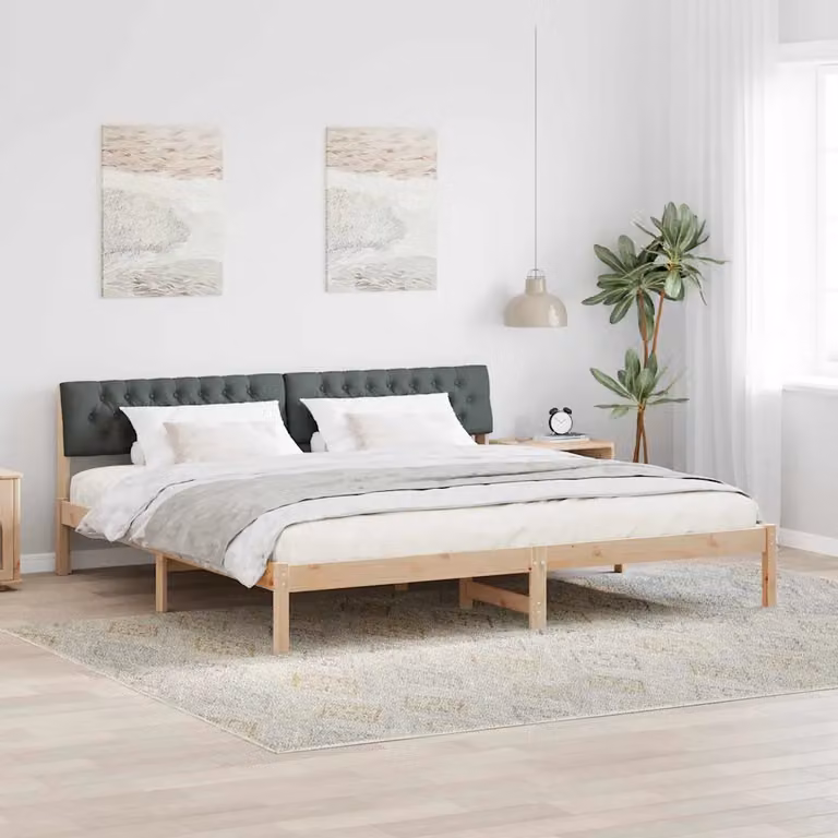 Struttura del letto moderna vidaXL in legno di pino con tessuto marrone e grigio scuro 200 x 200 cm