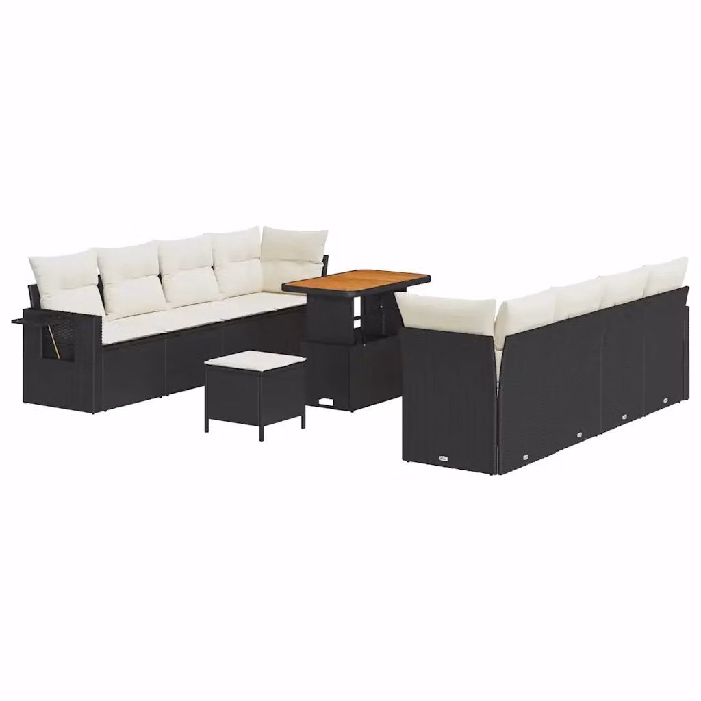 Set Divano da Giardino Moderno vidaXL 11 Pezzi in Rattan Nero con Cuscini e Tavolino – 2
