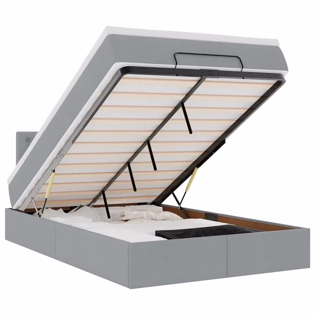Letto moderno vidaXL con base a sollevamento, illuminazione sottostante e porta di ricarica USB, Grigio e Bianco, L: 120 cm, P: 200 cm, H: 88 cm – 2