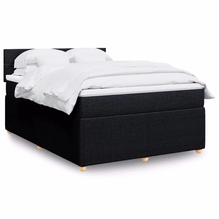vidaXL Giroletto a Molle con Materasso Ibrido in Tessuto Nero e Bianco L/P/H: 140 x 190 cm