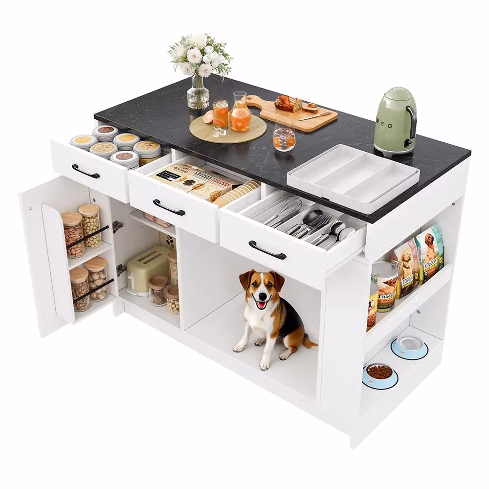 Isola cucina Xylo con 3 cassetti in MDF bianco opaco L: 120 cm, P: 60 cm, H: 90 cm – 2