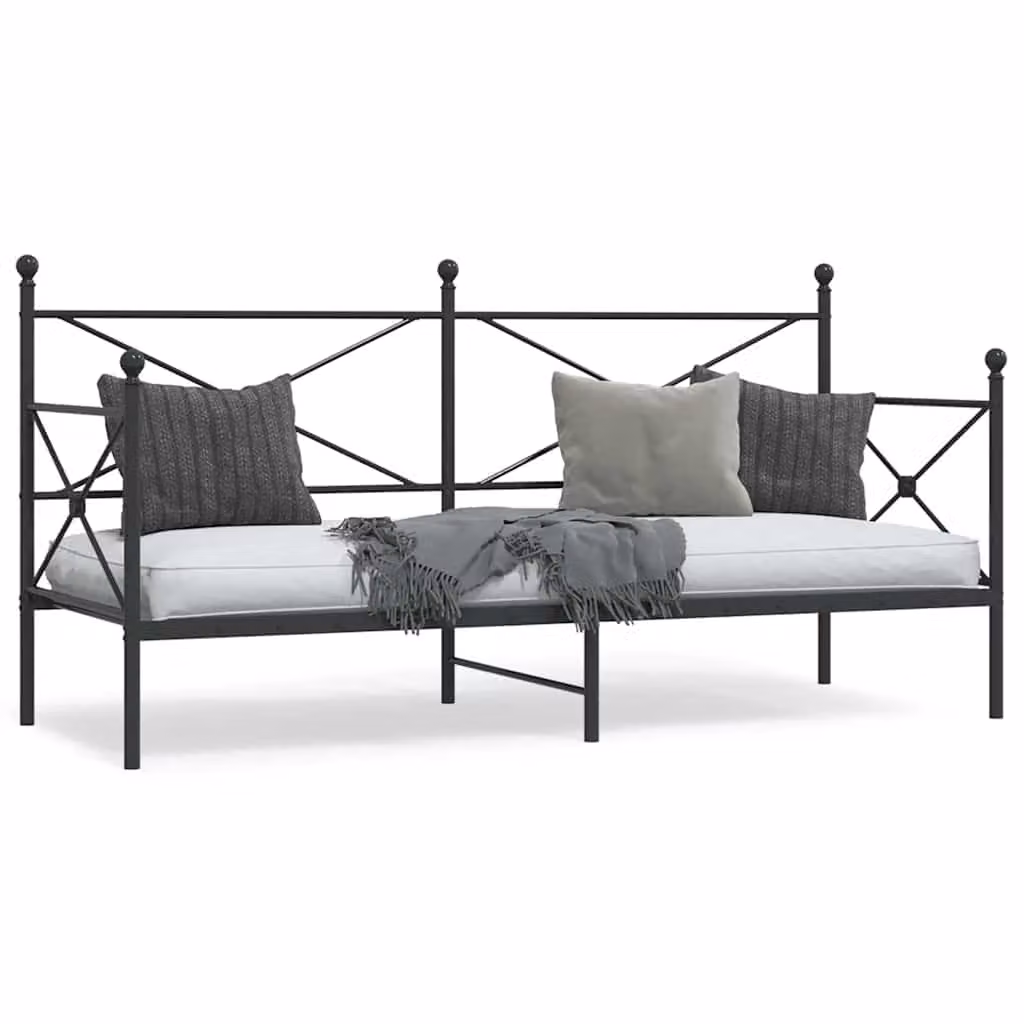 vidaXL Dormeuse in metallo nero con scomparti laterali L 200 cm x P 80 cm x H 35 cm