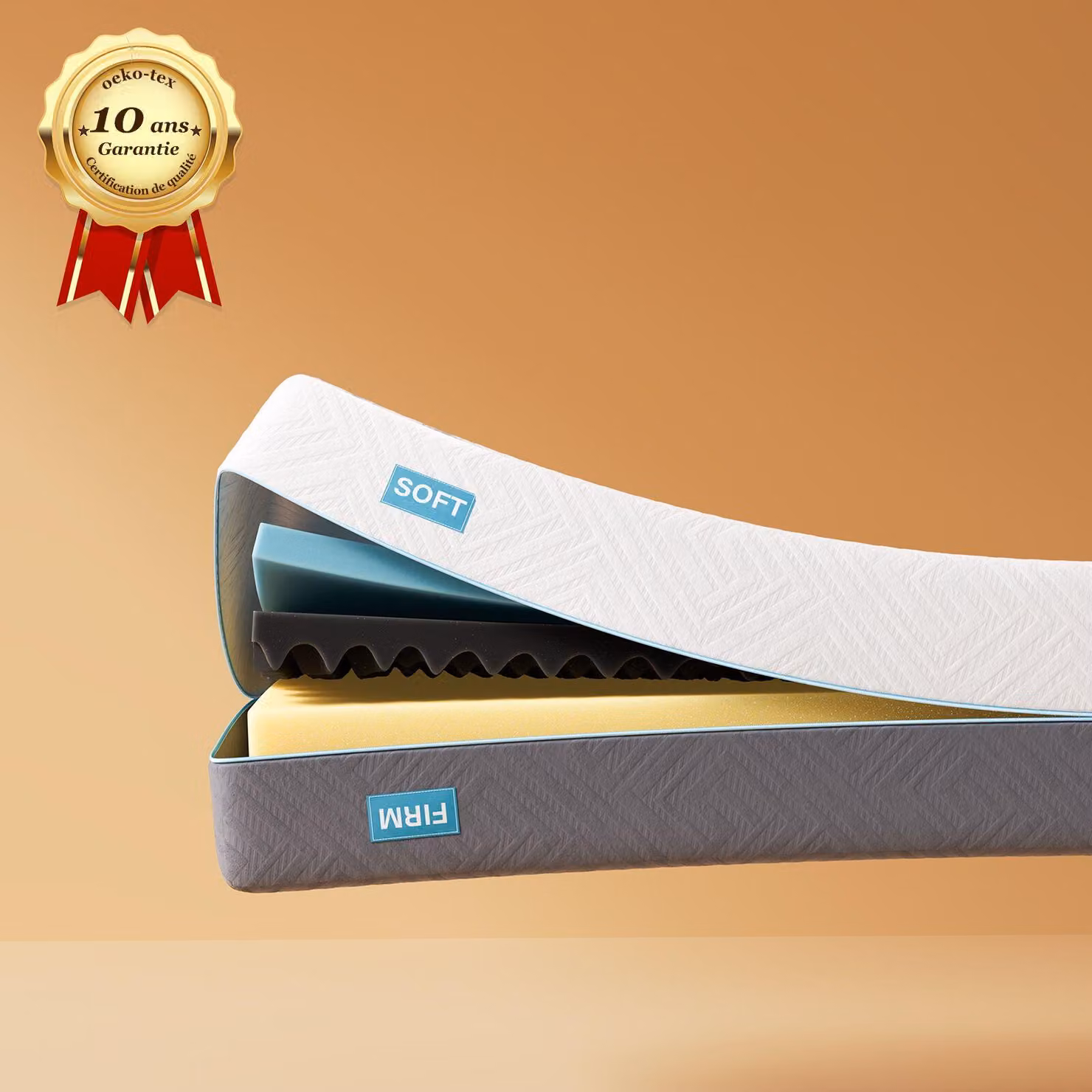 Materasso in schiuma fredda ergonomico a 7 zone - 21 cm di altezza - 90 x 190 cm - Grado di rigidità H3 e H4 - Materasso in memory foam