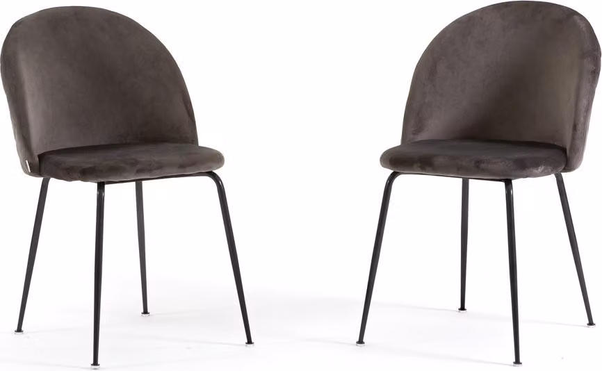 Set di 2 sedie da pranzo imbottite, gambe in metallo, design elegante per cucina, sala da pranzo, bar e ristoranti SARA - Grigio scuro/grigio scuro