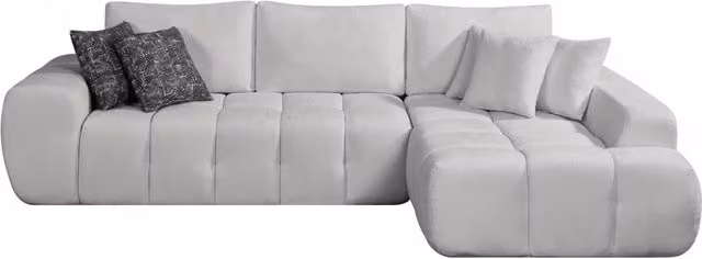 Divano ad angolo destro Sidonie in tessuto grigio con stile bubble e design moderno per il tuo soggiorno