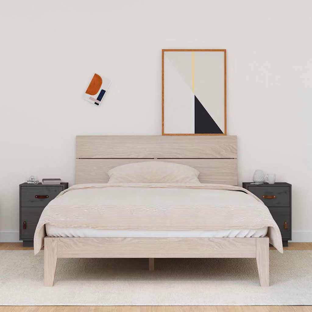 vidaXL Comodini Grigi 2 pz 40x34x55 cm in Legno Massello di Pino