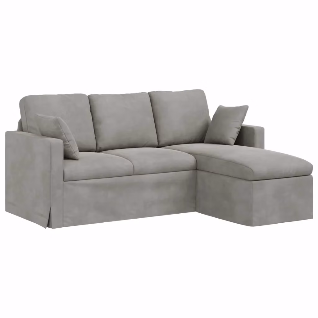 vidaXL Divano ad L in Velluto Grigio con Cuscini e Coperture Rimovibili L/P/H: 178 x 134 x 80 cm – 2