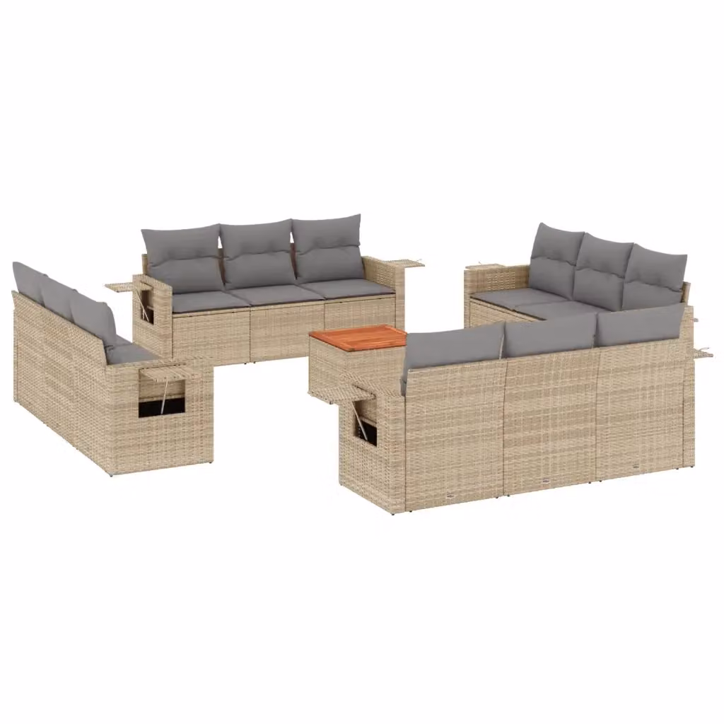 Set Divano da Giardino VIDAXL a Forma a U in Polyrattan con 13 Pezzi e Cuscini Beige – 2