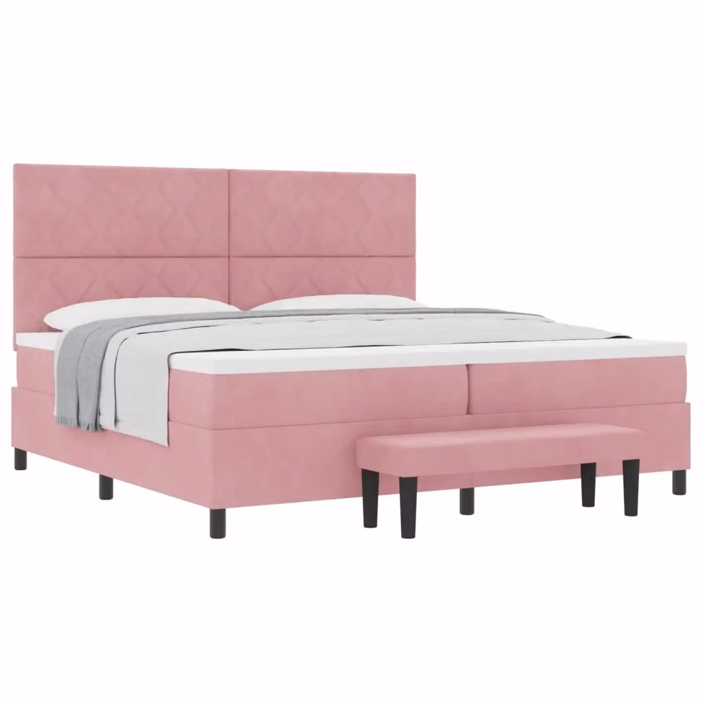 Letto a molle moderno vidaXL con testiera geometrica in velluto rosa L: 200 cm, P: 200 cm, H: 128 cm – 2