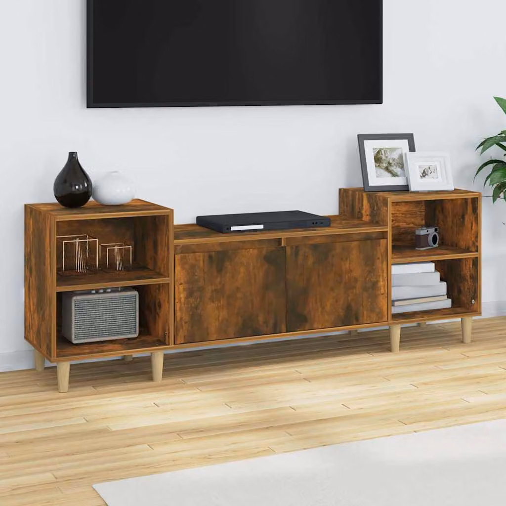 Mobile TV vidaXL in legno multistrato color rovere fumo con ruote, L 160 cm x P 35 cm x H 55 cm
