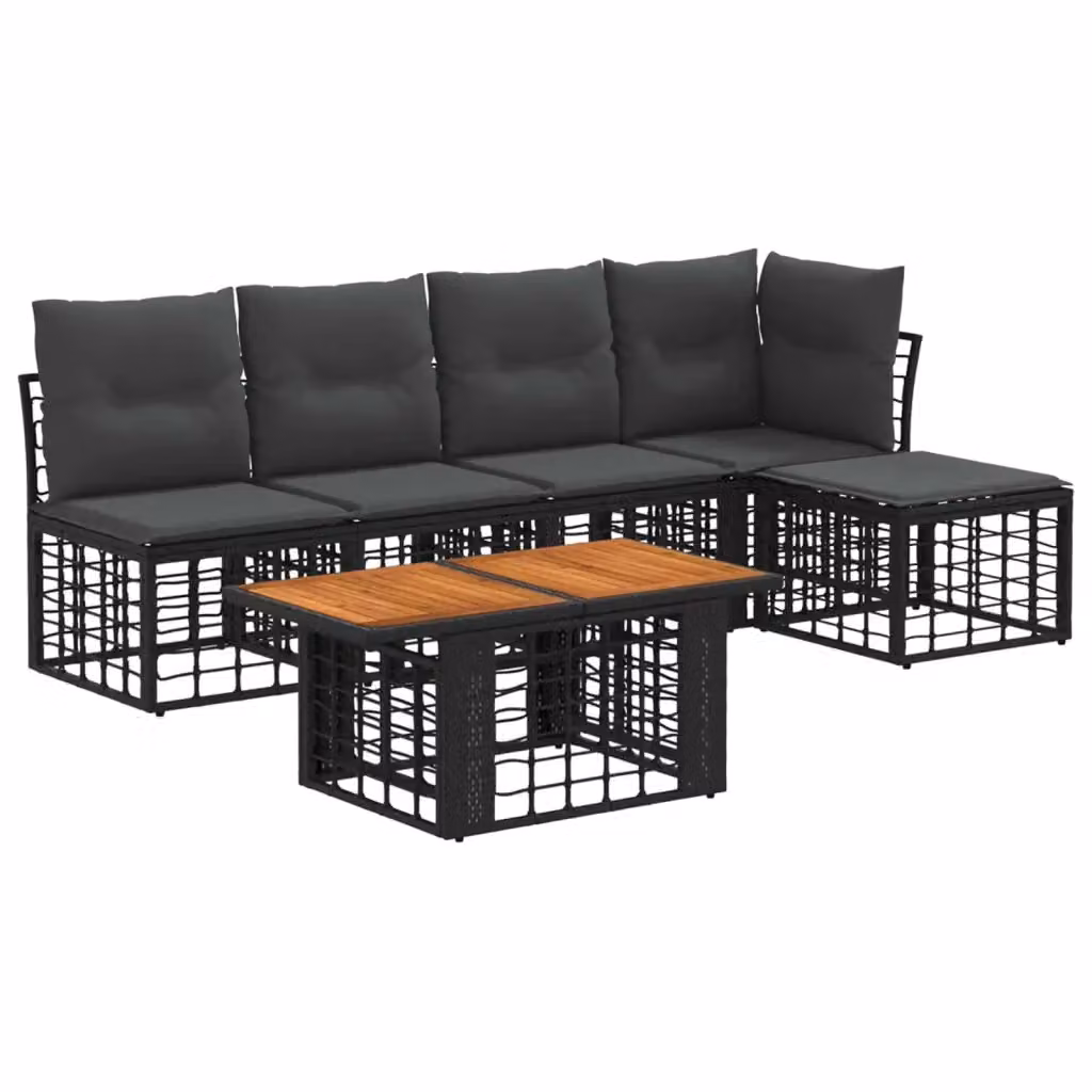 Set Divano da Giardino a L vidaXL 6 Pezzi con Tavolino e Pouf, Colore Nero e Grigio, Struttura in Acciaio e Polyrattan con Cuscini Rimovibili – 2
