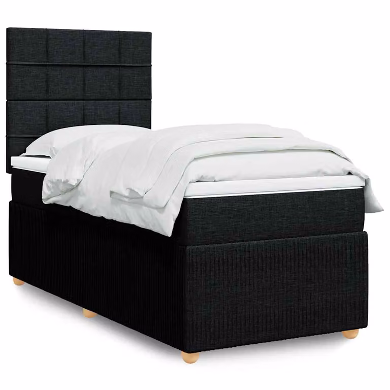 vidaXL Giroletto a Molle con Materasso Nero in Tessuto L/P/H: 90 x 200 cm