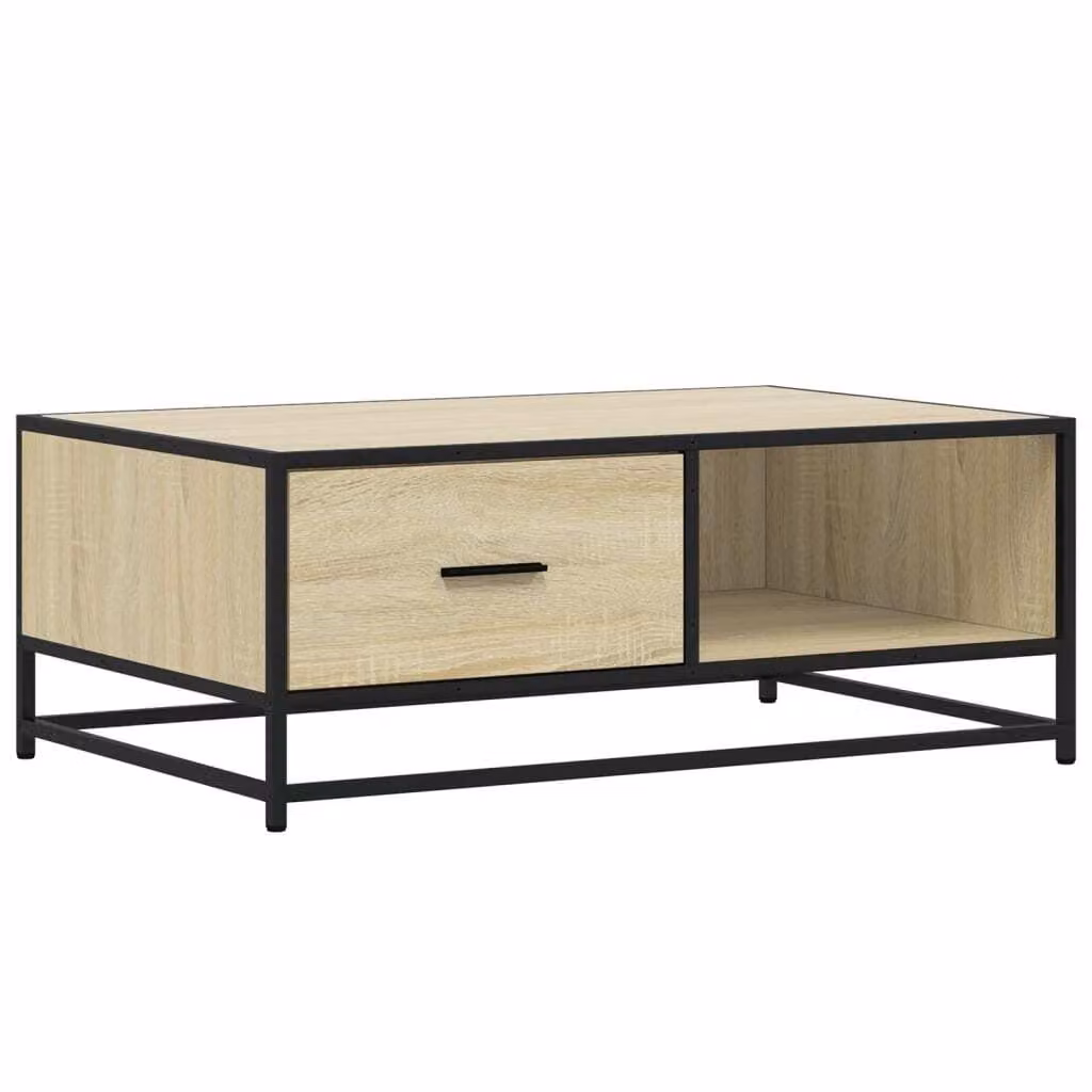 Tavolino Rovere Sonoma 90x57x35 cm Legno Multistrato e Metallo