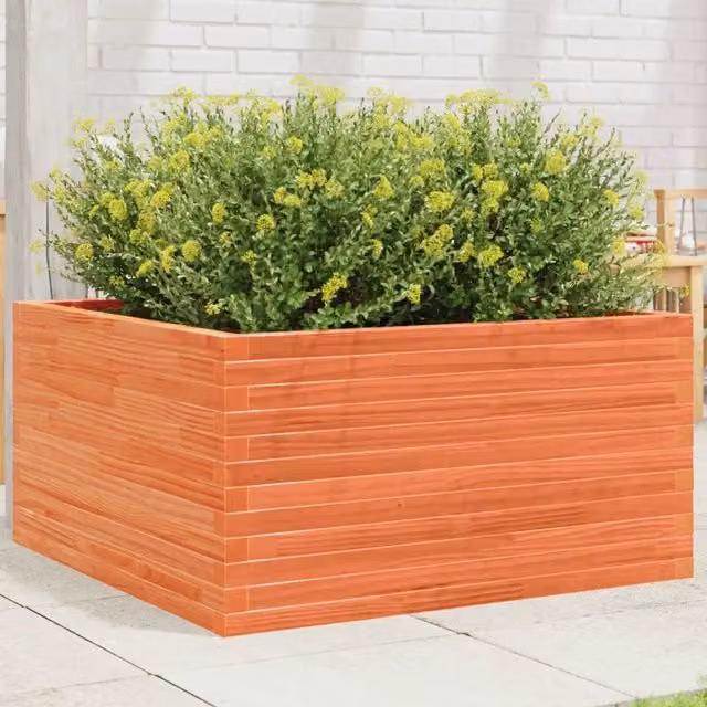 Fioriera in legno massello Videx per giardino ornamentale o orto, colore marrone, L 90 cm x P 90 cm x H 46 cm