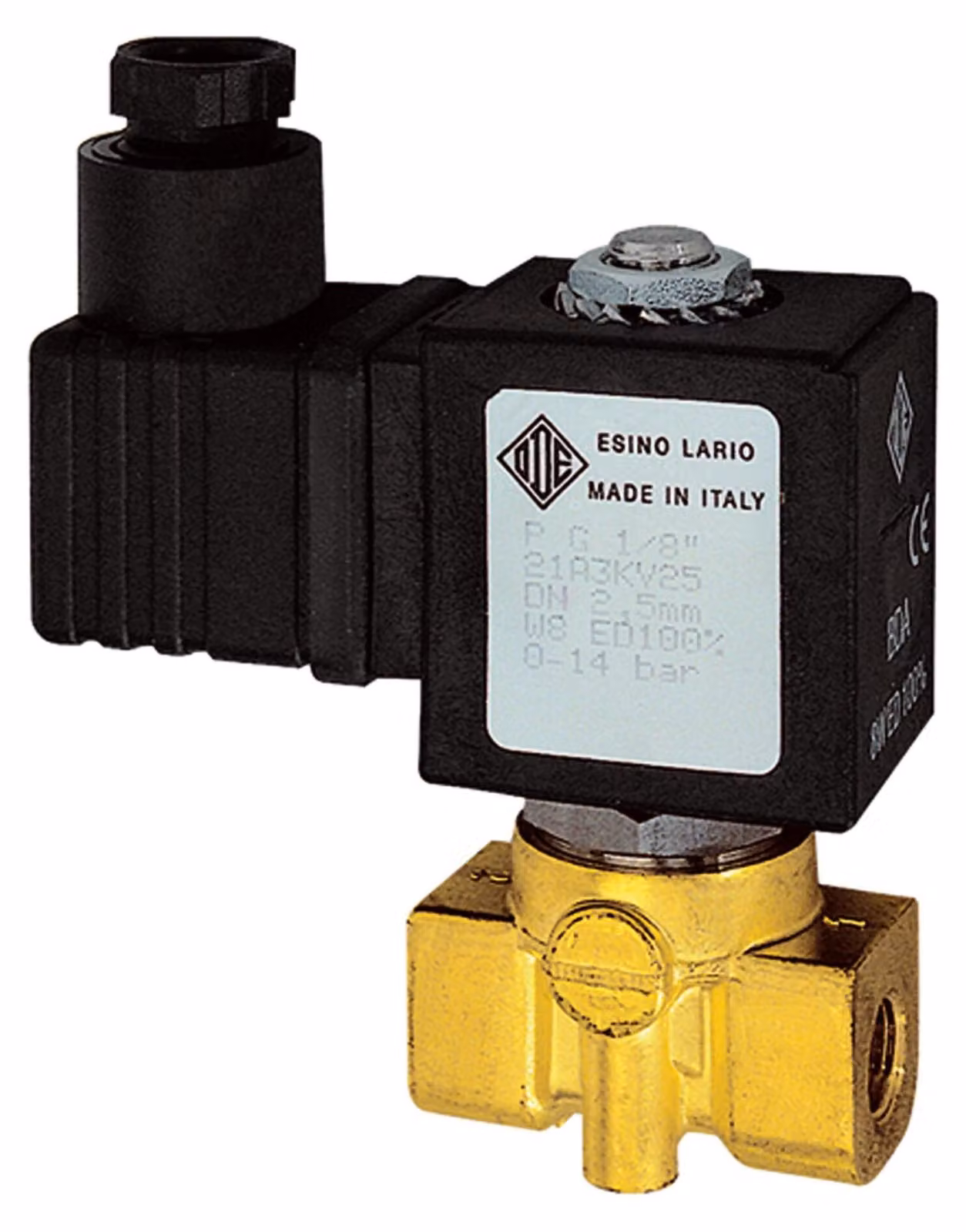 Riegler 2/2-MV, MS, NO, azionamento diretto, 230-240 V, 50-60 Hz, 16 VA, FKM, G1/8, PN 0-14 bar
