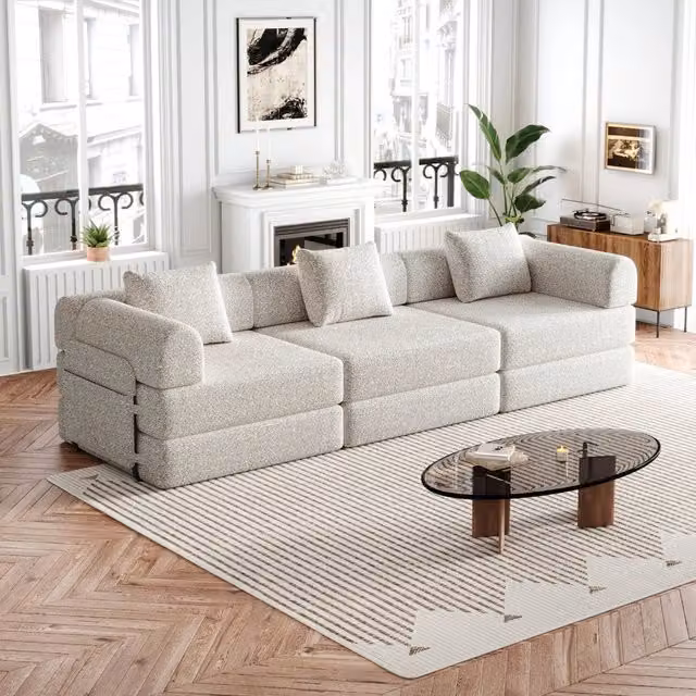Divano letto singolo 2 in 1 con vano contenitore in ciniglia cachi