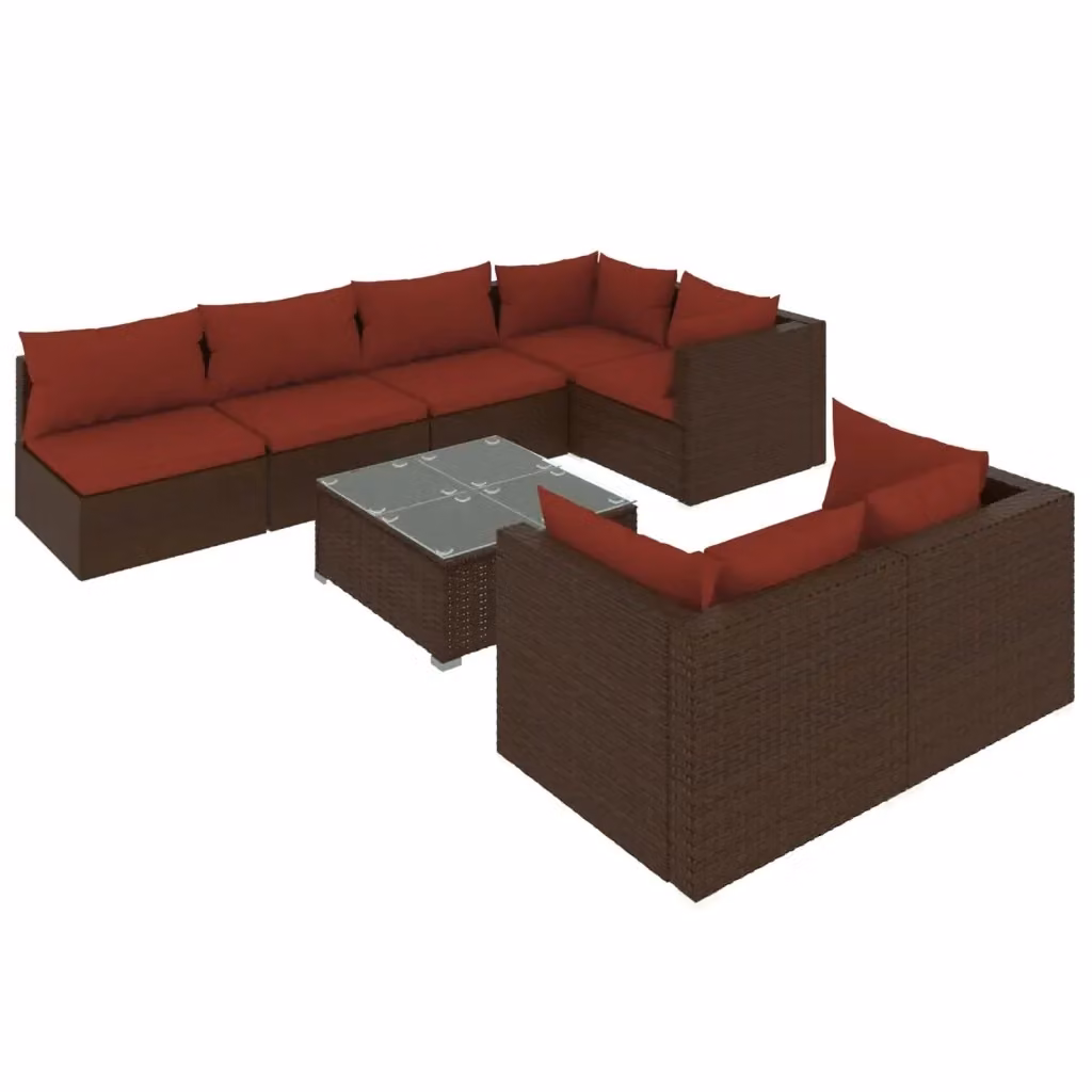 Set da giardino moderno vidaXL composto da 8 pezzi con divano a L, tavolino da caffè e cuscini in marrone e rosso – 2