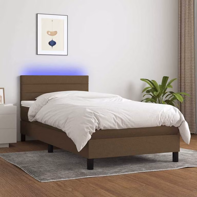 Letto Ibrido con Materasso e Illuminazione LED vidaXL in Tessuto e Legno Marrone Scuro L 90 x P 200 cm
