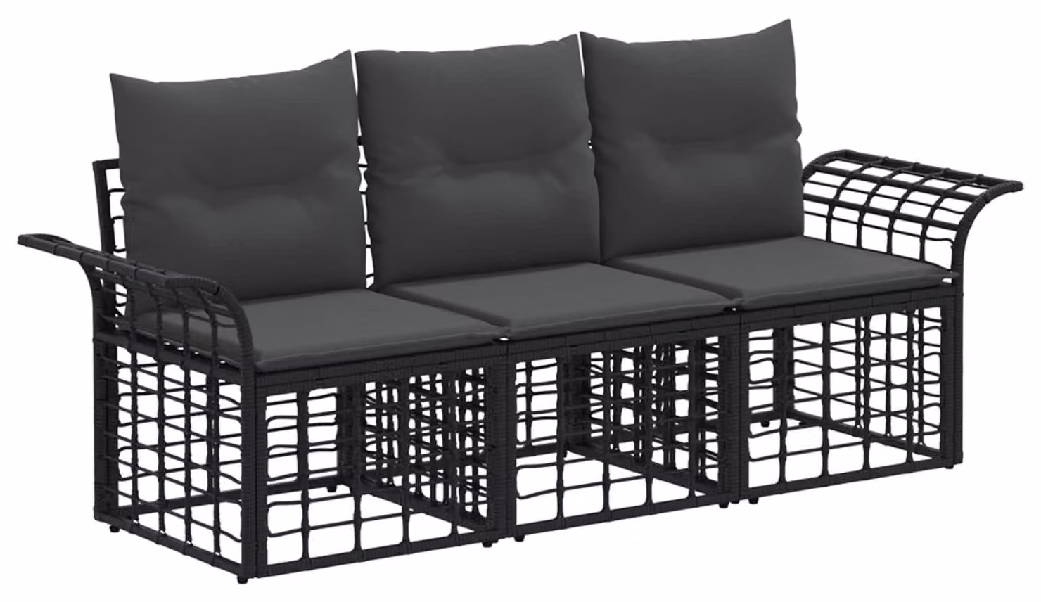 Set di divani da esterno 3 pcs Nero e Grigio scuro Poliestere