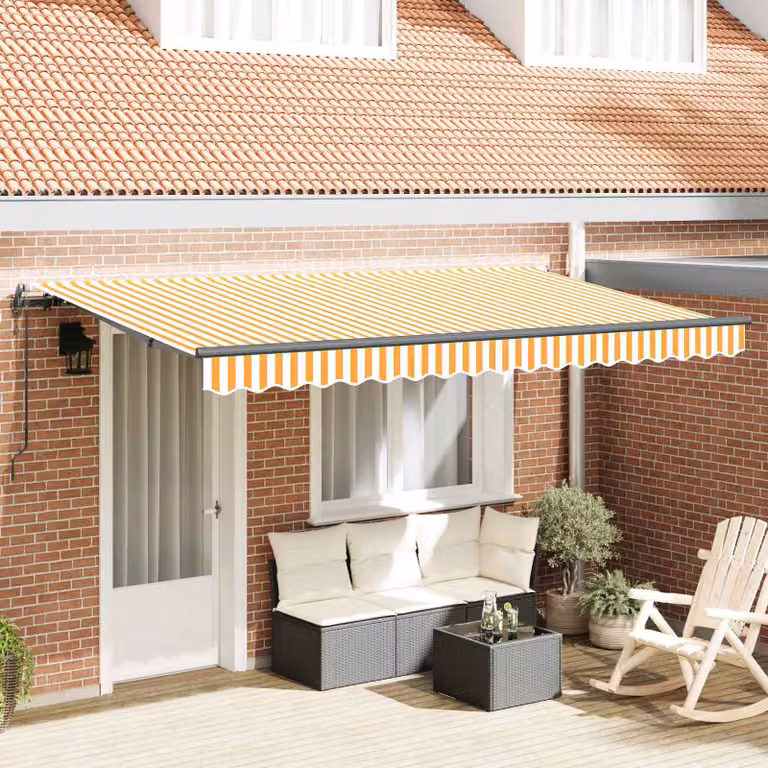 Tenda retrattile vidaXL con bracci pieghevoli in alluminio e tessuto in poliestere, Giallo, L: 350 cm x P: 200 cm
