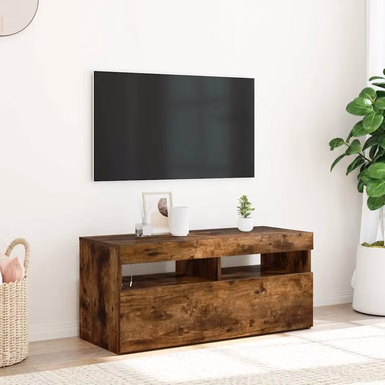 vidaXL Mobile Porta TV Moderno con Luci LED Integrate in Rovere Fumo, L 90 cm x P 35 cm x H 40 cm