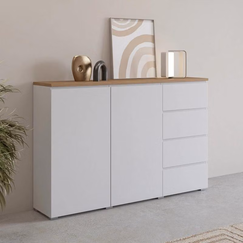 Cassettiera con ante e cassetti CAPRI - bianco / rovere malva