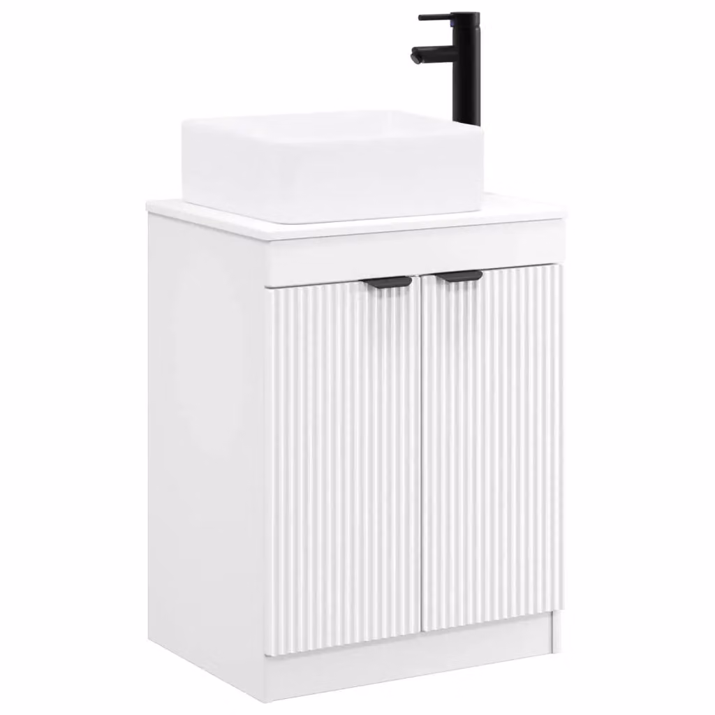 Set di mobili per il bagno moderno vidaXL in MDF bianco opaco con ante a battente e ripiani interni – 2