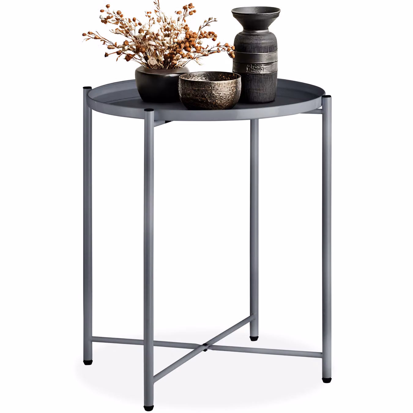 Tavolino Chester Tectake Grigio con struttura in metallo L/P/H: 45,5 x 45,5 x 53 cm – 1