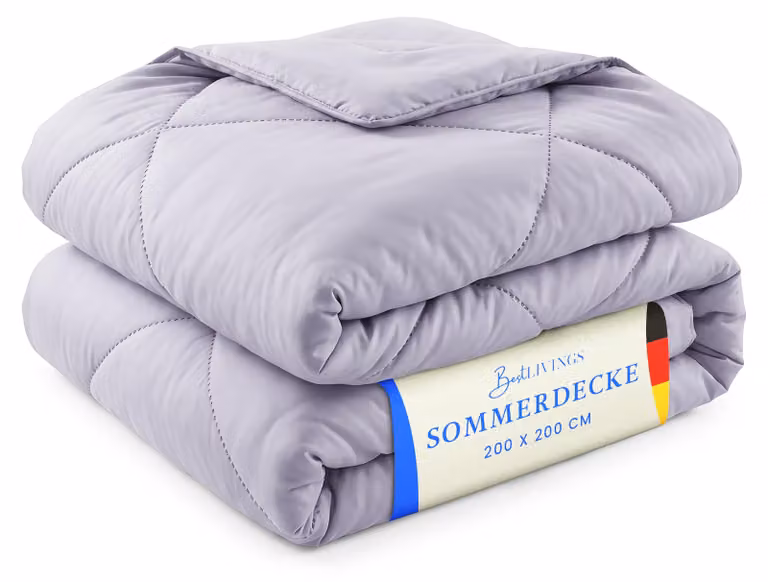 Coperta estiva 200x200 cm color lilla, trapunta leggera, microfibra, traspirante, utilizzabile senza copriletto, classe termica 2, ideale anche per viaggi e campeggio
